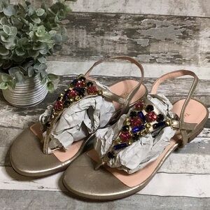 Taryn Rose Gold & Jeweled Sandals Sz 9